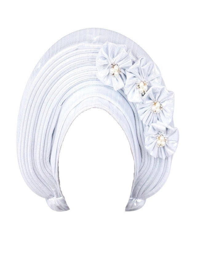 JRZXTWL Beaded African Turban Caps: Classic Gele Headties for Weddings and Special Occasions (US, Numeric, 5 1/8, 6 1/4, Silver) - Image 1